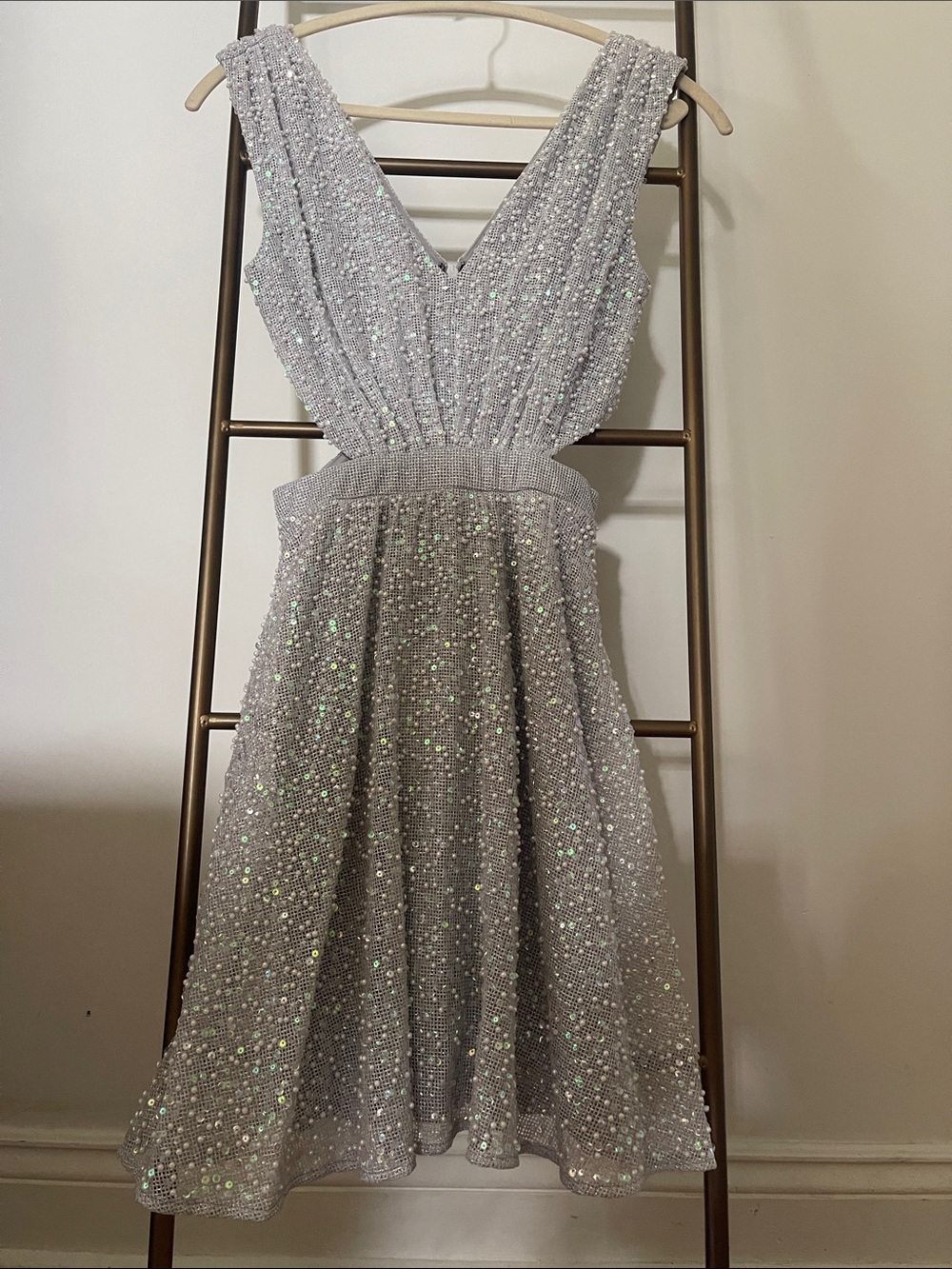 ASOS Silver Sequin V‑Neck Fit-and-Flare Dress